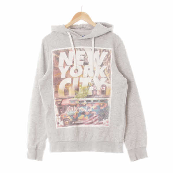 h&m 멜란지그레이 프린팅 면혼방 뉴욕시티픽쳐후드티