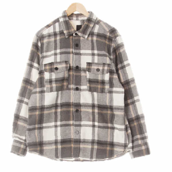 h&m 다크그레이페일브라운 체크 플란넬 웜더블포켓셔츠