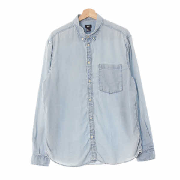 h&m 라이트블루 면혼방 워싱포켓라이트셔츠