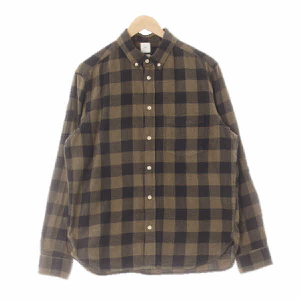 h&m 카키 체크 면 포켓박스플리츠셔츠