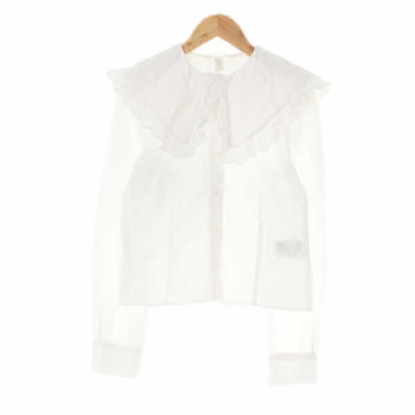 h&m 화이트 면 빅러플아이렛블라우스