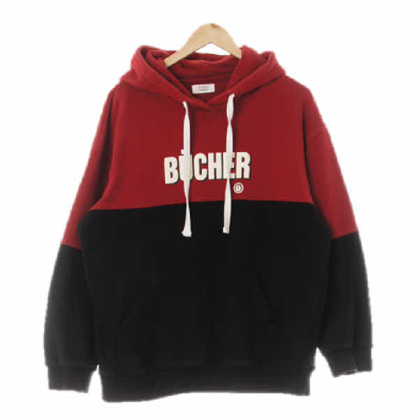 스튜디오톰보이 버건디블랙 프린팅 면 BUCHER투톤후드티