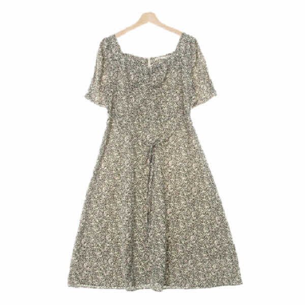 mixxo 그린 잔꽃패턴 셔링스트랩반팔원피스