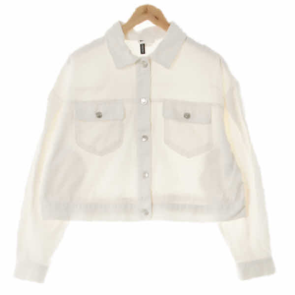 h&m 화이트 데님 드롭숄더크롭자켓