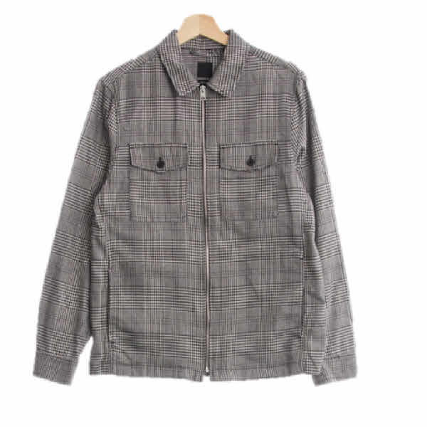 h&m 블랙 체크 비스코스혼방 더블포켓라이트카라자켓