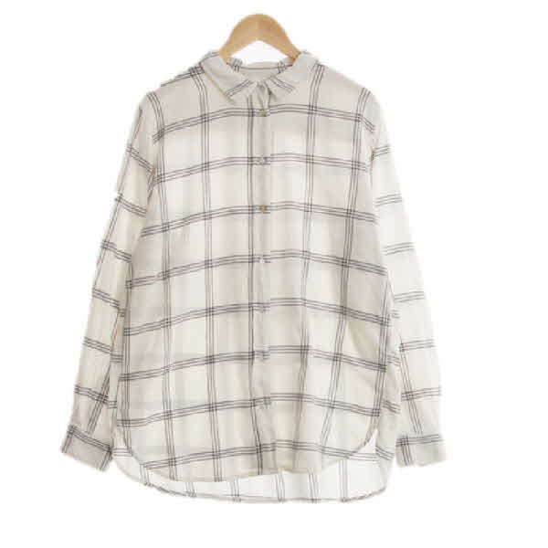 h&m 아이보리제트블랙 체크 면 자개버튼롱셔츠