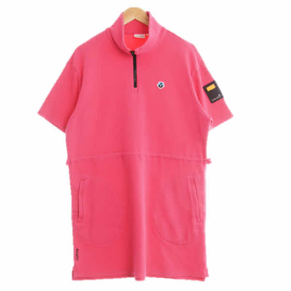 Goldenbear 푸시아핑크 면혼방 반집업소매패치로고원피스