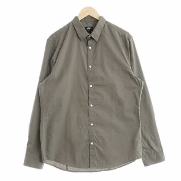 h&m 카키 면혼방 백절개긴팔셔츠