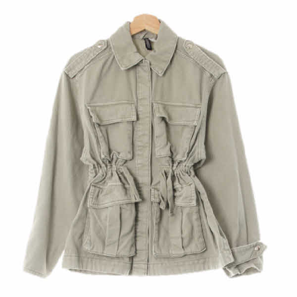 h&m 빈티지세이지그린 면 셔링입체포켓자켓