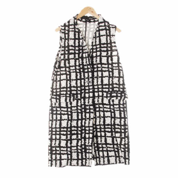 mixxo 블랙 기하학체크 원버튼롱니트베스트 