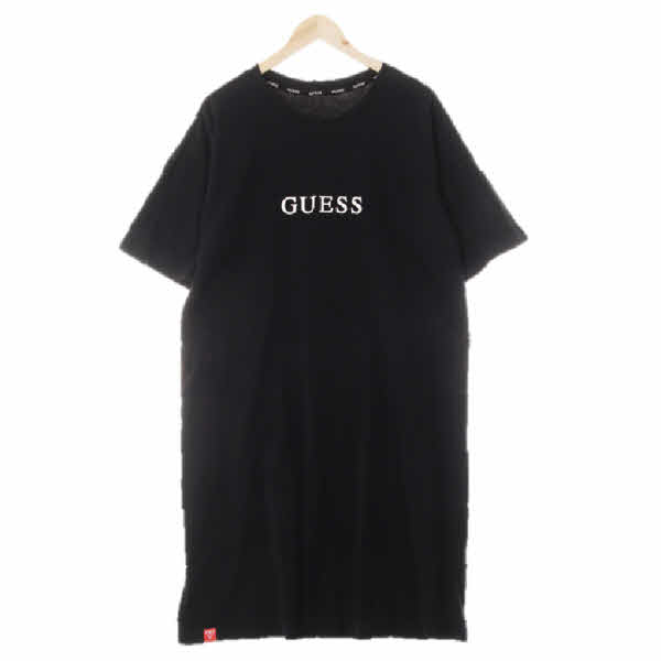 Guess 블랙 면혼방 중앙로고반팔베이직원피스 