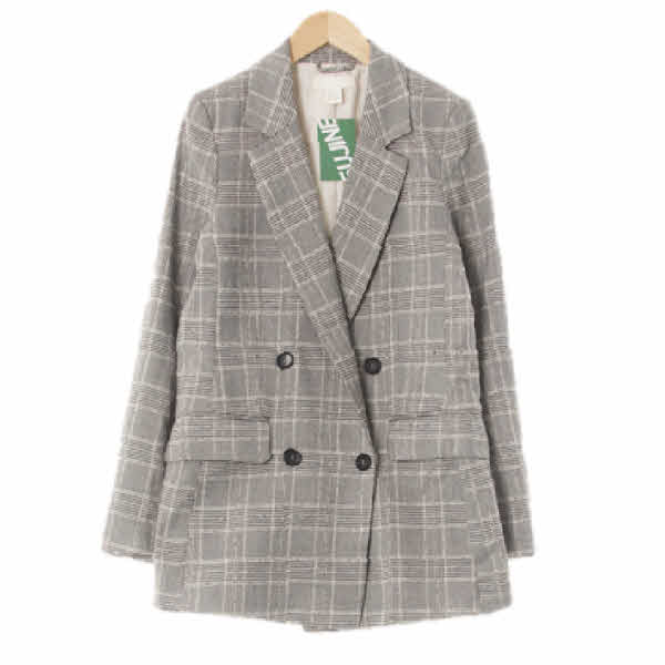 h&m 그레이 체크 면혼방 더블버튼테일러미디자켓 