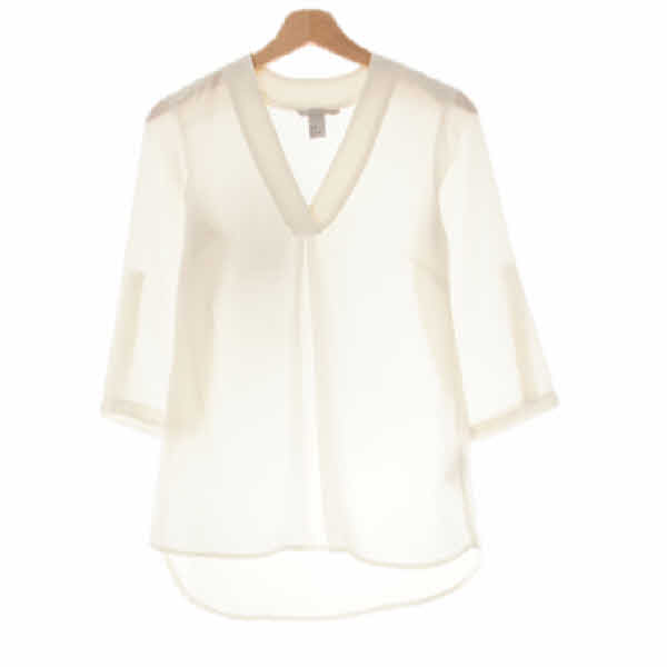 h&m 라이트버터아이보리 시스루 와이드리브브이넥블라우스 