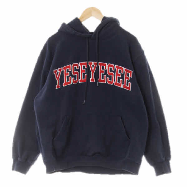 yeseyesee 네이비 면 캥거루포켓빅펠트로고후드티 