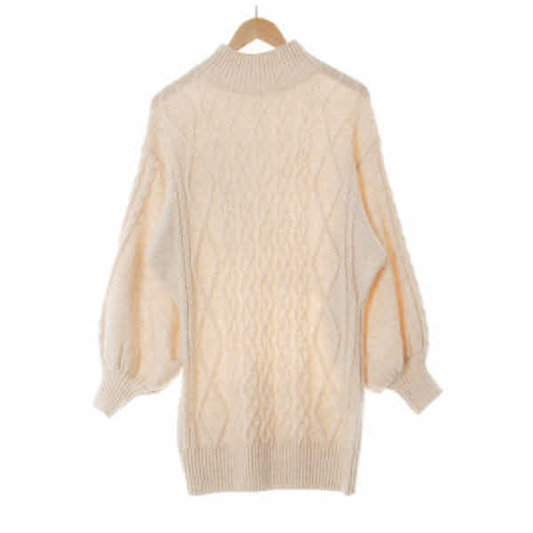 h&m 아이보리 울혼방 퍼프슬리브하이넥니트원피스