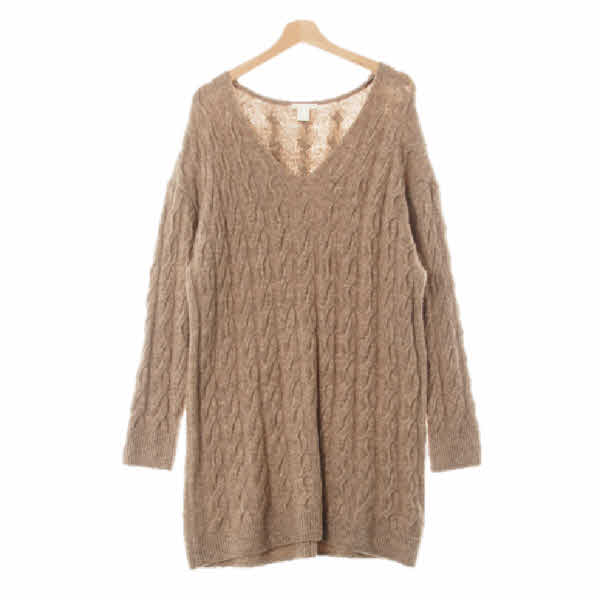 h&m 브라운 울혼방 보카시브이넥꽈배기니트원피스