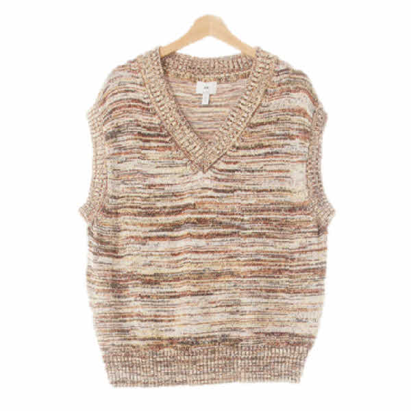 h&m 브라운 스트라이프 면 브이넥시보리니트베스트