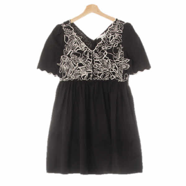 h&m 블랙 면 자수티어드반팔원피스