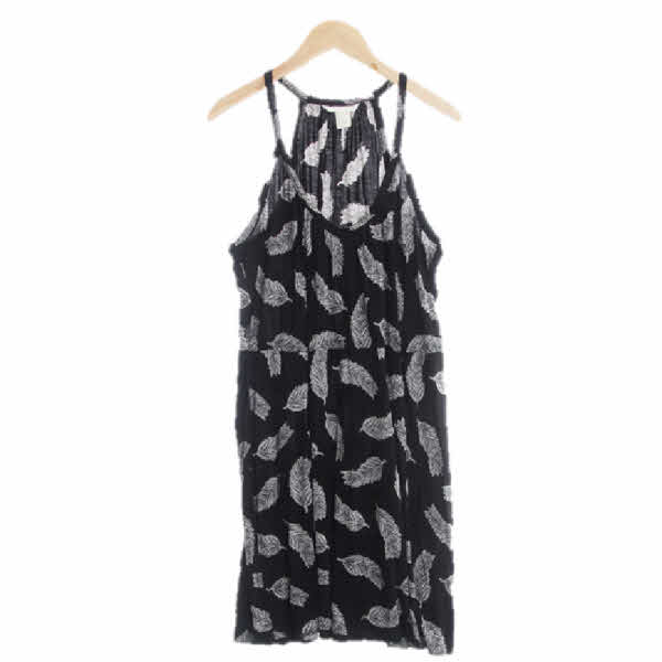 h&m 블랙 낙엽패턴 비스코스 끈나시미니원피스