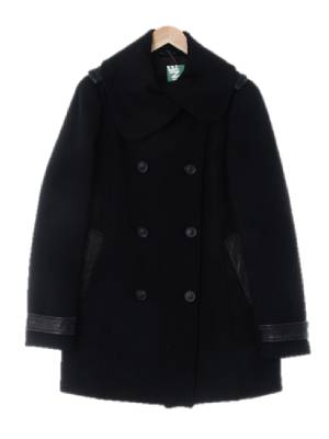 mackage 블랙 울혼방 가죽배색더블코트