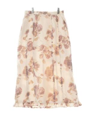 크림다크핑크 장미패턴 밑단러플밴딩스커트