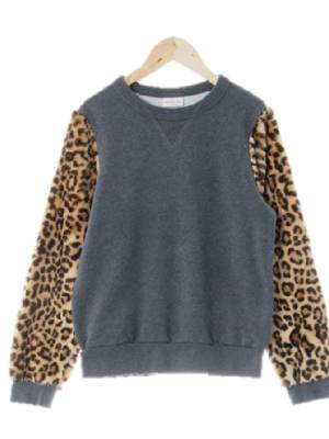 driesvannoten 미듐그레이 면혼방 레오파드배색맨투맨