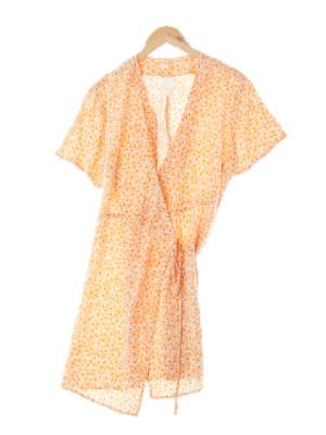 h&m 오렌지 플라워패턴 비스코스 반팔랩원피스