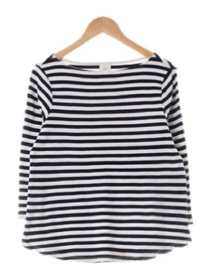 h&m 화이트네이비 스트라이프 면 라운드컷보트넥7부티