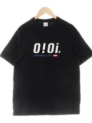 oioi 블랙 프린팅 면 빅로고크루넥반팔티