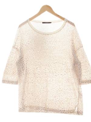 laurel 아이보리 레오파드 린넨혼방 보트넥루즈핏9부티