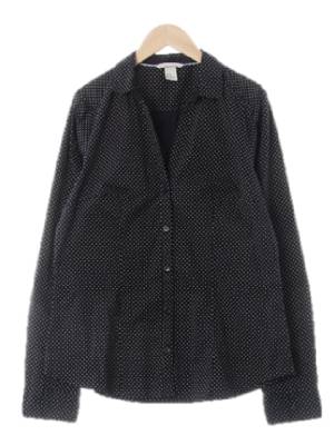 h&m 블랙크림 도트패턴 면혼방 긴팔카라블라우스