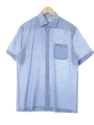 듀퐁 블루 스트라이프 반팔솔리드셔츠 