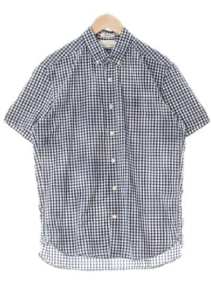 h&m 네이비 체크 면 레귤러핏반팔셔츠