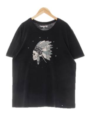 hurley 블랙 프린팅 면 인디언라운드반팔티
