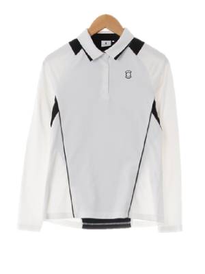 와이드앵글 화이트블랙 가슴로고슬림긴팔카라티