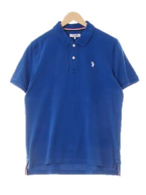uspa 블루 면혼방 로고자수반팔카라티