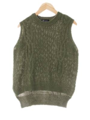W컴퍼니 그린 꽈배기패턴 언발니트베스트