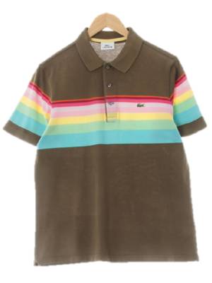 라코스테 카키스카이블루 스트라이프 면 반팔카라티