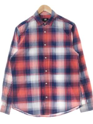 h&m 핑크네이비 체크 면 레귤러핏긴팔셔츠