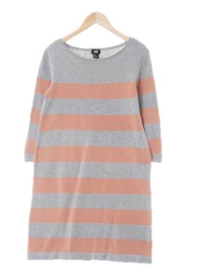 h&m 멜란지그레이웜오렌지 면 와이드넥7부니트원피스