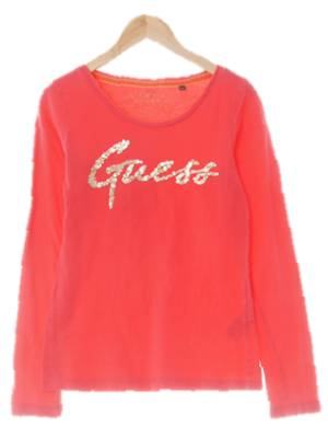 Guess 다크코랄핑크 면 라운드비즈로고긴팔티