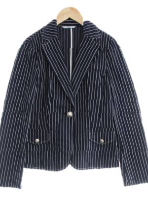 bcbg 다크네이비 스트라이프 면혼방 닻버튼라이트자켓