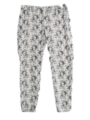 h&m 화이트 플라워패턴 면혼방 크롭쿨슬랙스팬츠