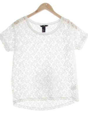 h&m 화이트 시스루 플라워펀칭자수반팔티