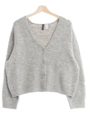 h&m 그레이 울혼방 루즈핏브이넥크롭니트가디건