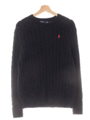 폴로 네이비 면 포니로고꽈배기니트