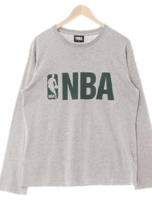 NBA 멜란지그레이 프린팅 면혼방 볼드로고크루넥티셔츠