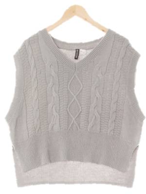 h&m 그레이시올리브그린 아크릴 케이블루즈핏숏조끼