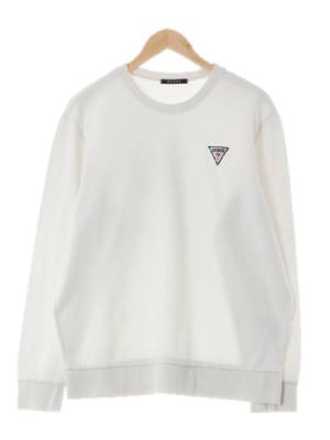 Guess 아이보리 면혼방 부클패치로고맨투맨