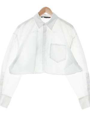 자라 화이트 면 와이드크롭셔츠